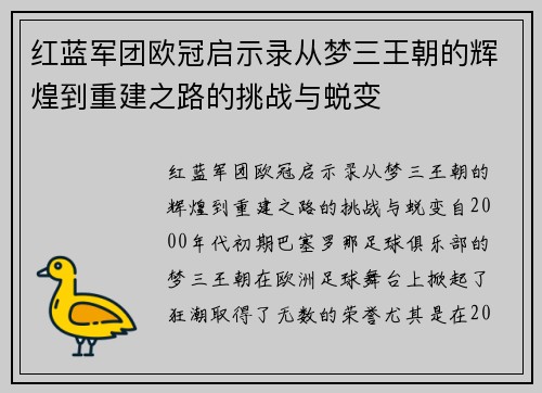 红蓝军团欧冠启示录从梦三王朝的辉煌到重建之路的挑战与蜕变