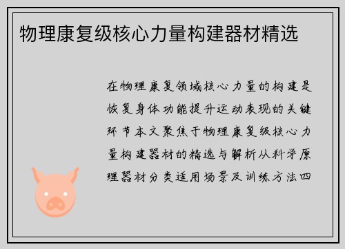 物理康复级核心力量构建器材精选